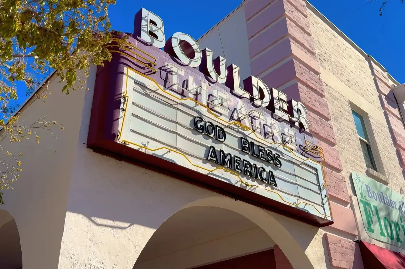 A sidewalk shot of the front of the Boulder Theater where the 2027 Sundance Film Festival transportation services will drop you off.